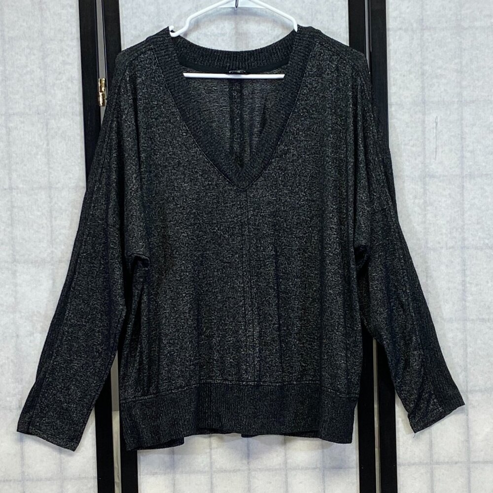 Buffalo Black Grey Marled Lightweight V-Neck Banded Hem Drop Sleeve Sweater XL